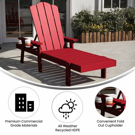 Flash Furniture Sonora Adjustable Adirondack Lounger w/Cup Holder, All-Weather Recycled HDPE Lounge Chair in Red LE-HMP-070-01-RED-GG
